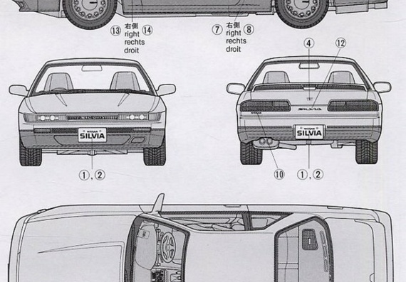 Nissan S13 Silvia (Ниссан С13 Сильвия) - чертежи (рисунки) автомобиля